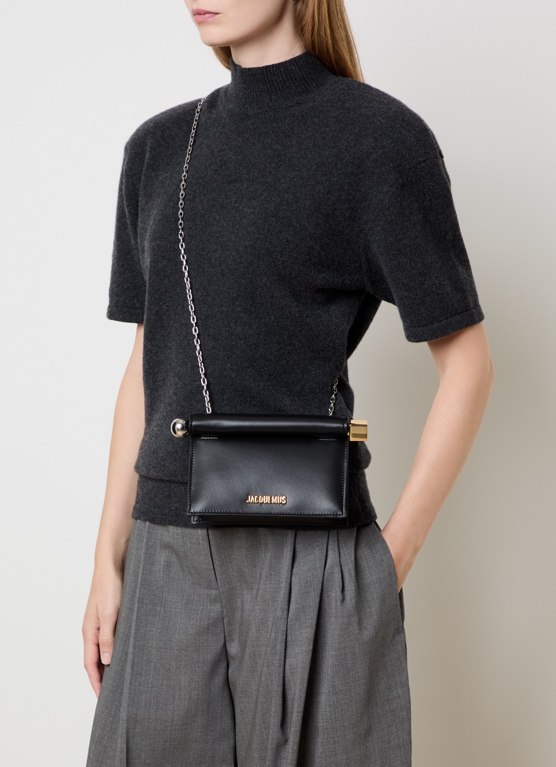 Jacquemus La Petite Rond Carré clutch van lamsleer - voorkant 3 zwart