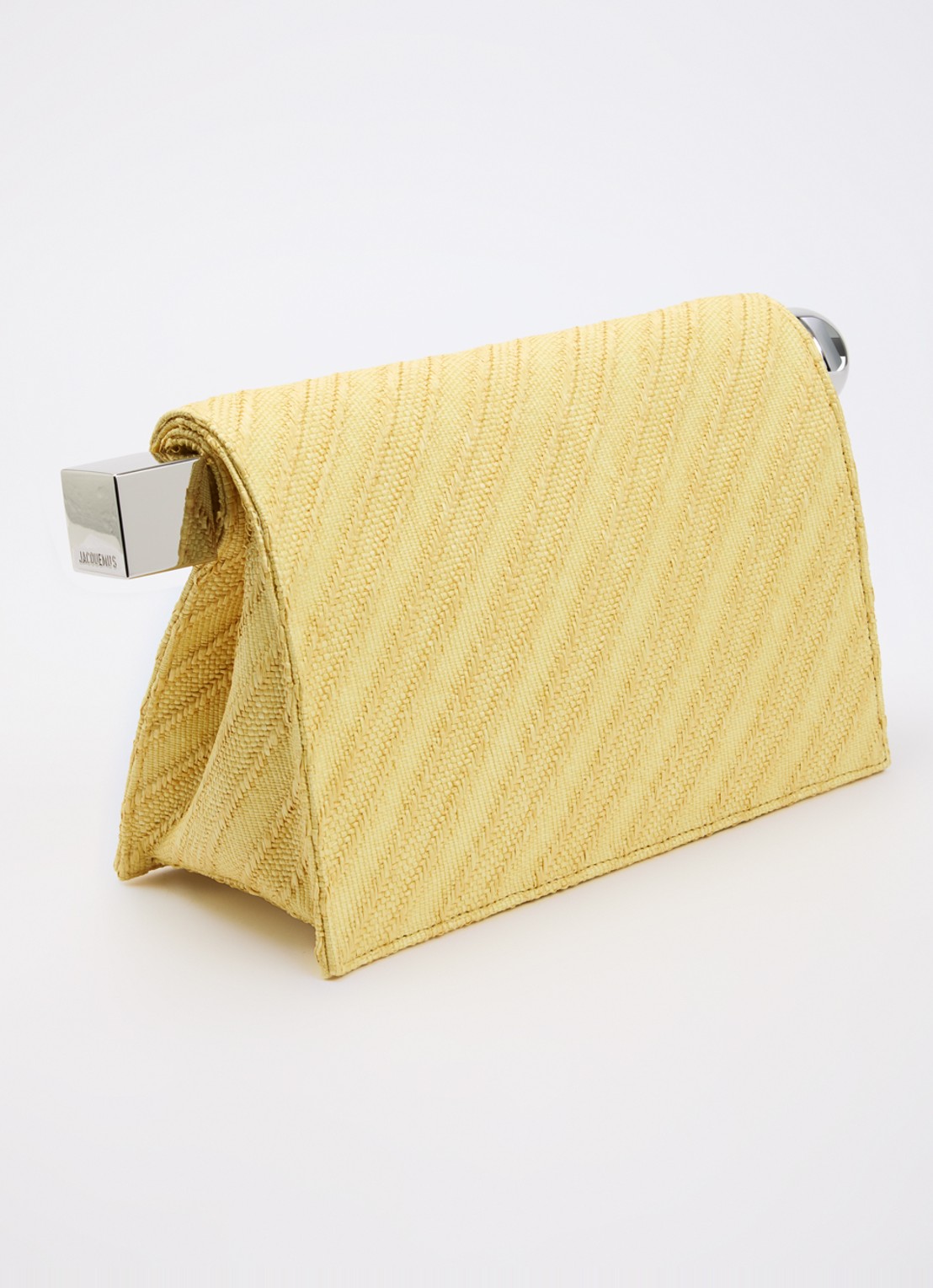 Jacquemus La Pochette Rond Carré clutch met leren details en logo - achterkant lichtgeel