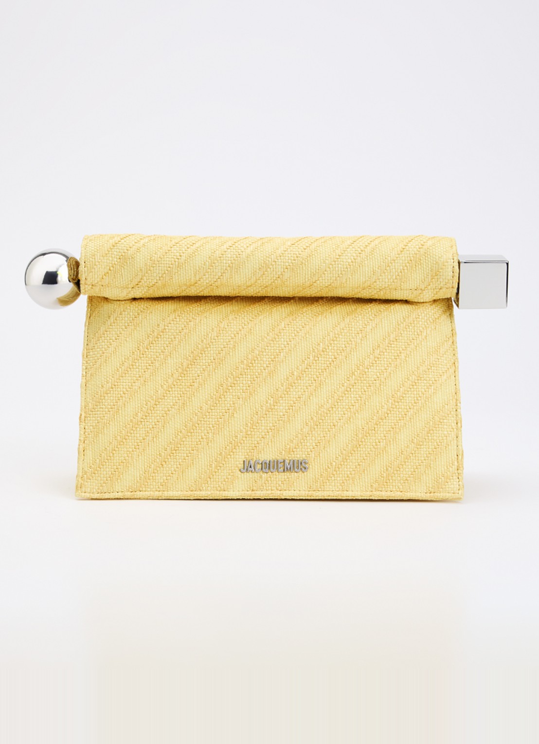 Jacquemus La Pochette Rond Carré clutch met leren details en logo - voorkant 6 lichtgeel