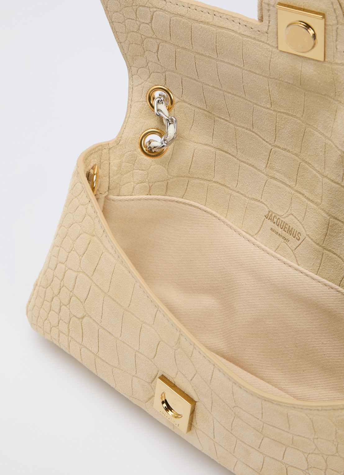 Jacquemus Le Bambino crossbodytas van kalfssuède met crocostructuur - detail 3 beige