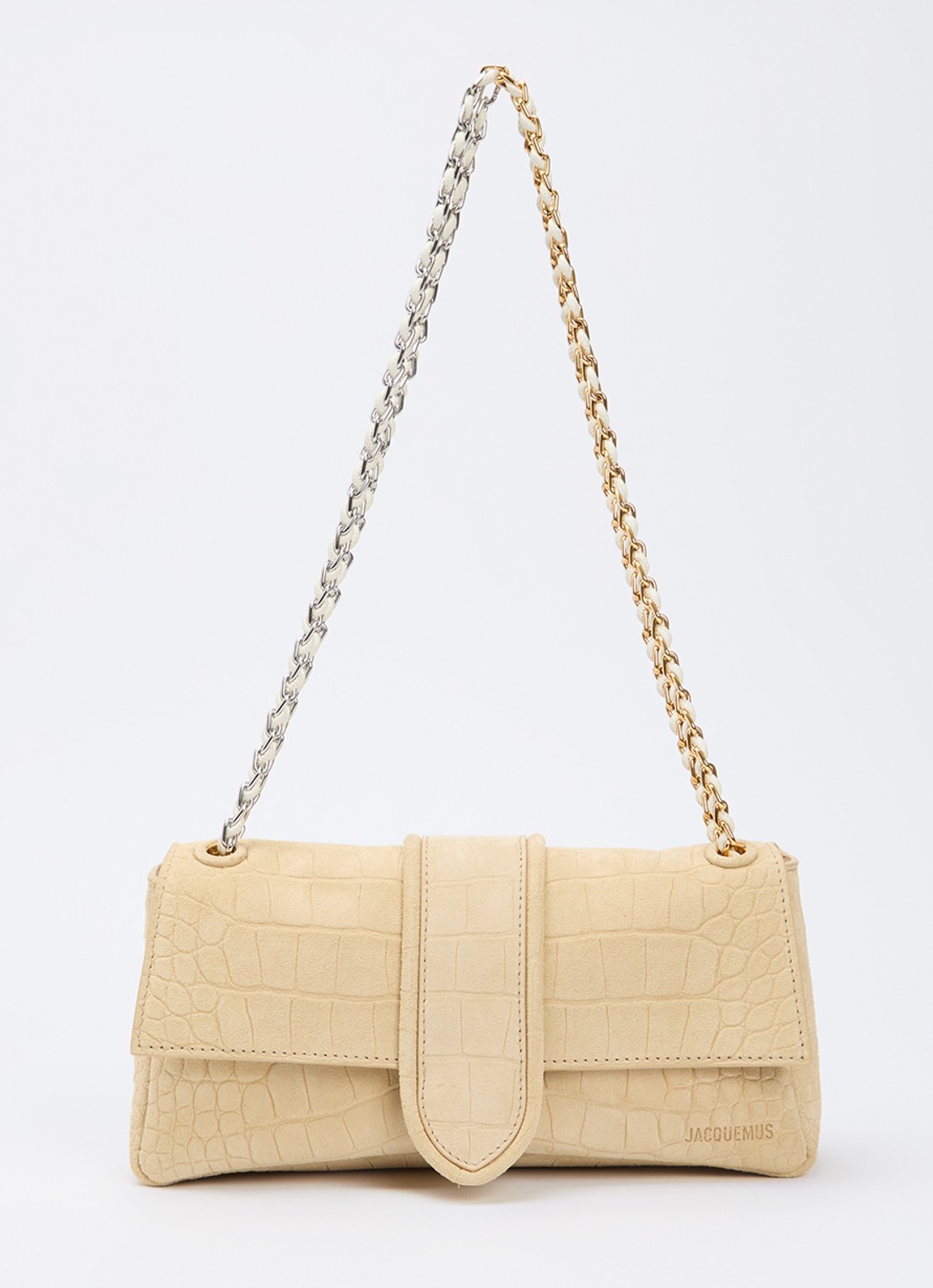 Jacquemus Le Bambino crossbodytas van kalfssuède met crocostructuur - voorkant beige