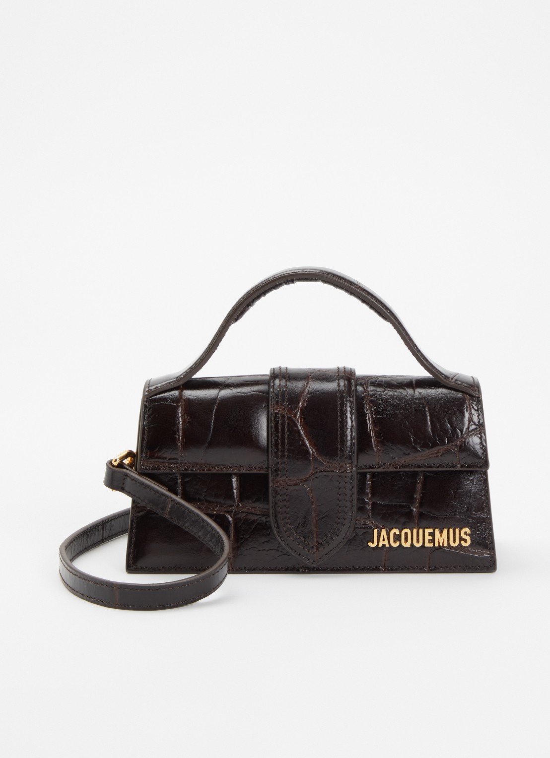 Jacquemus Le Bambino handtas van leer met crocostructuur - voorkant 2 donkerbruin
