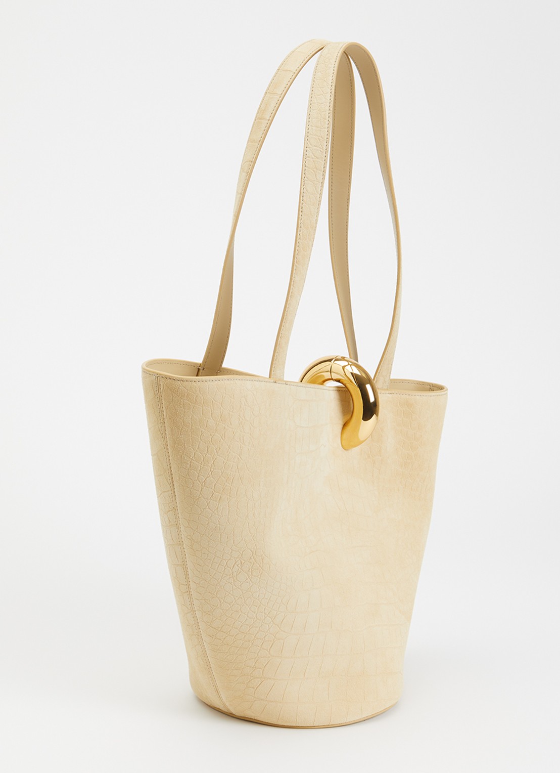 Jacquemus Le Bambola schoudertas van kalfssuède met crocostructuur - achterkant 5 beige