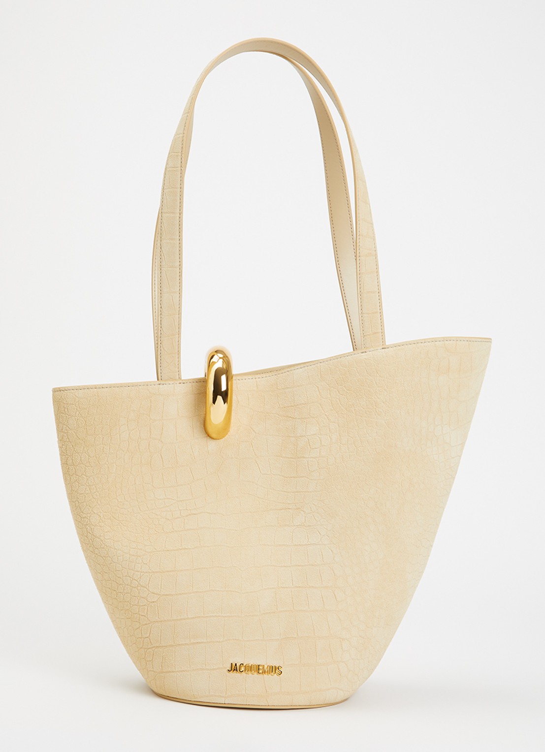 Jacquemus Le Bambola schoudertas van kalfssuède met crocostructuur - voorkant 6 beige