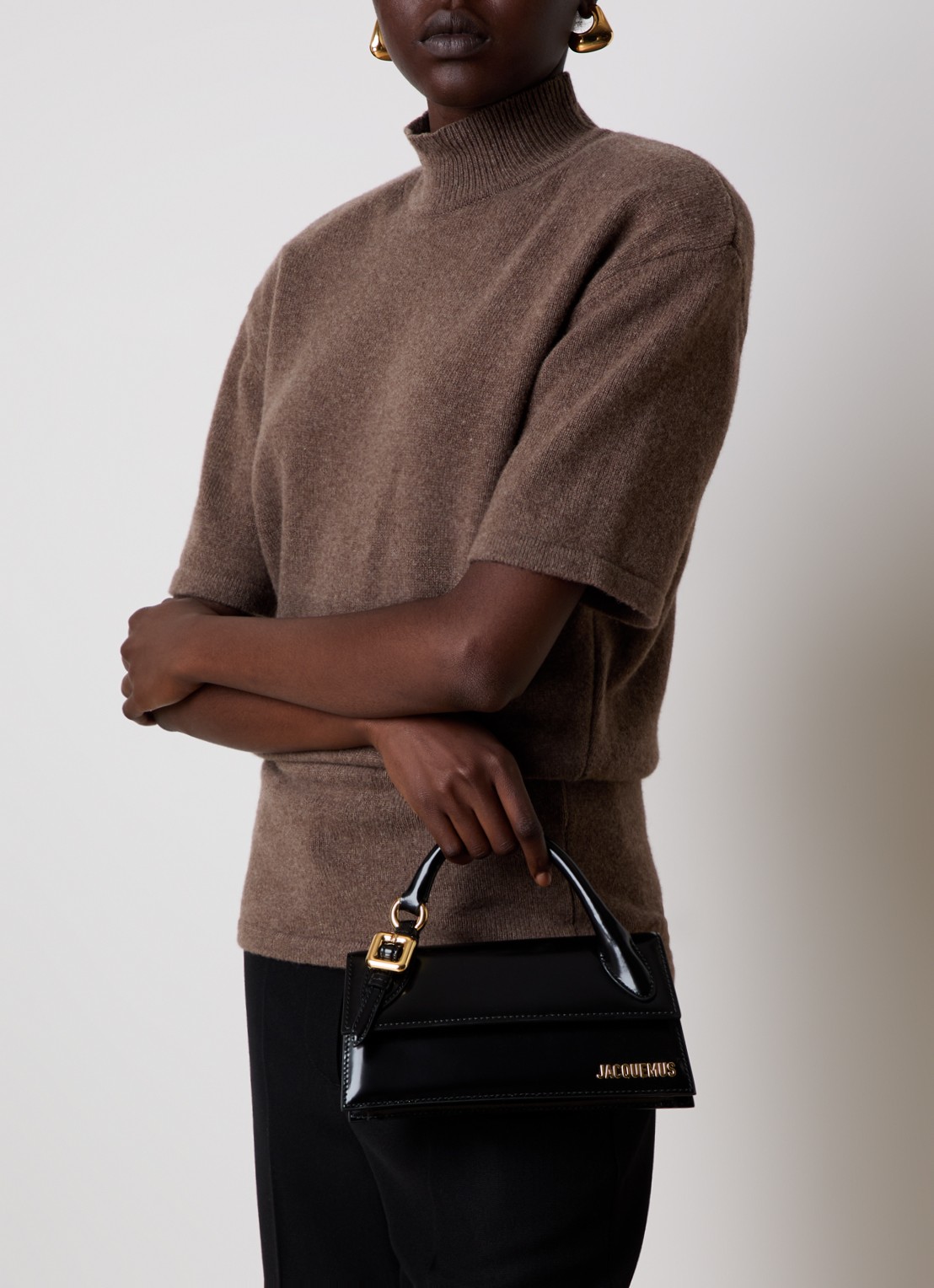 Jacquemus Le Chiquito Long handtas van kalfsleer met gespdetail - voorkant 4 zwart