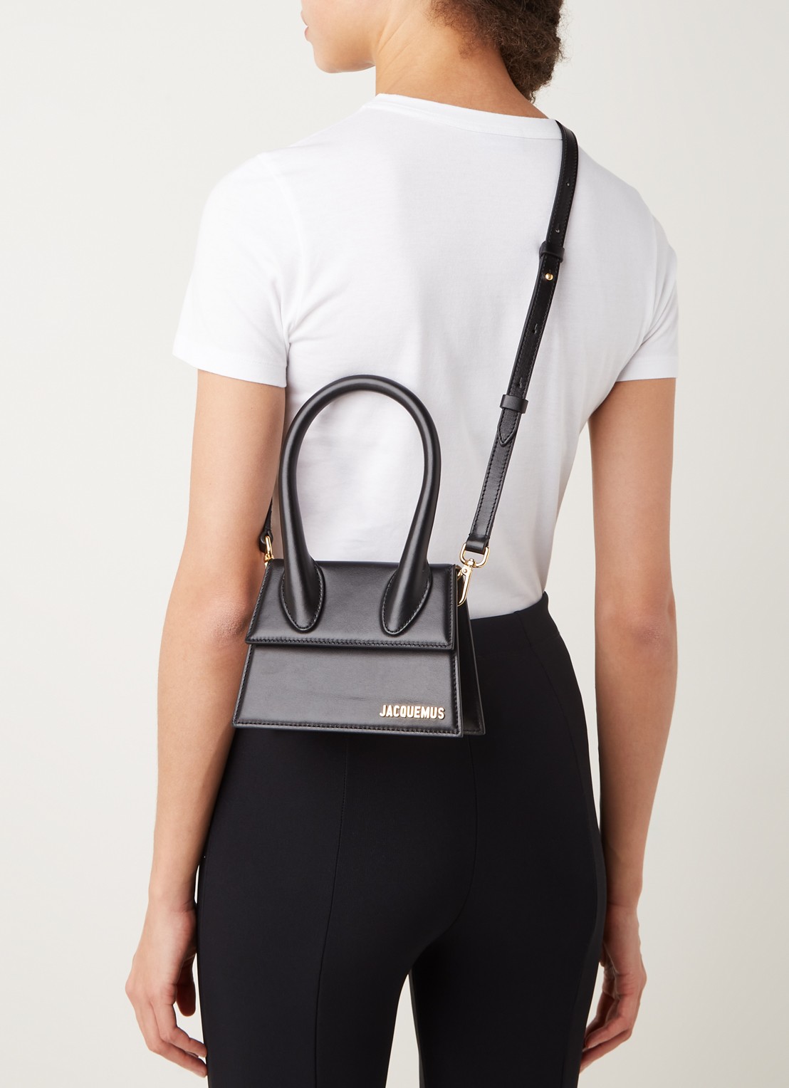 Jacquemus Le Chiquito Moyen handtas van leer met logo - voorkant 5 zwart