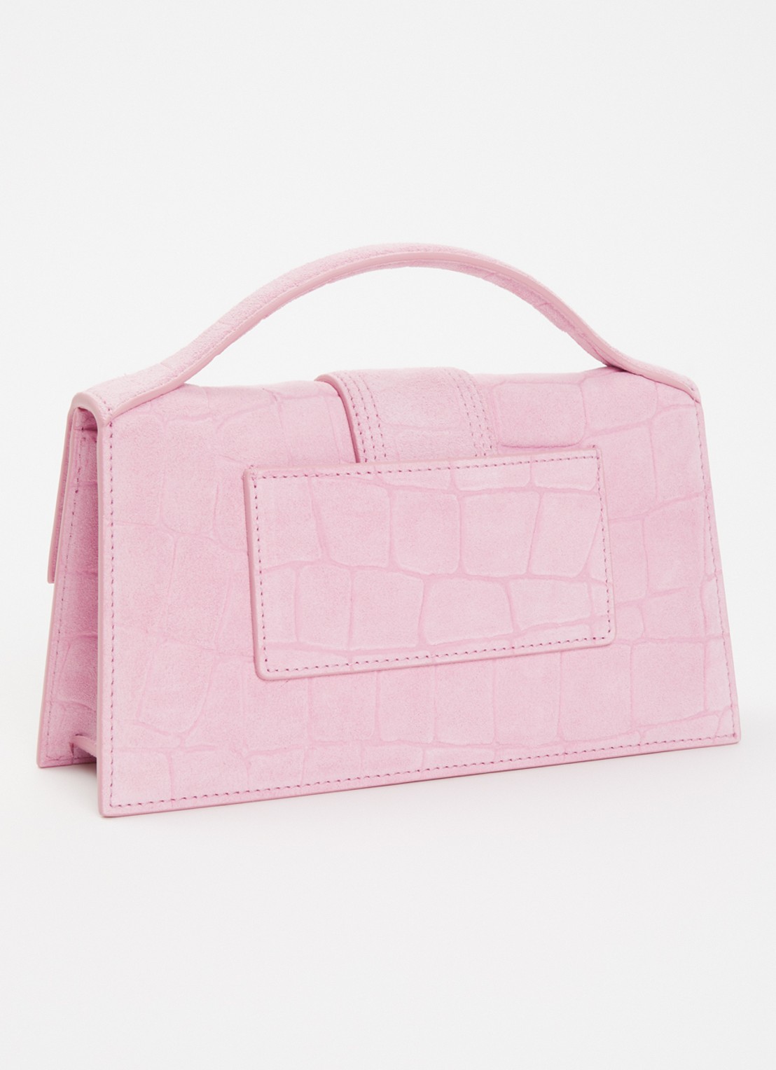 Jacquemus Le Grand Bambino handtas van kalfssuède met crocostructuur en afneembare schouderriem - achterkant roze