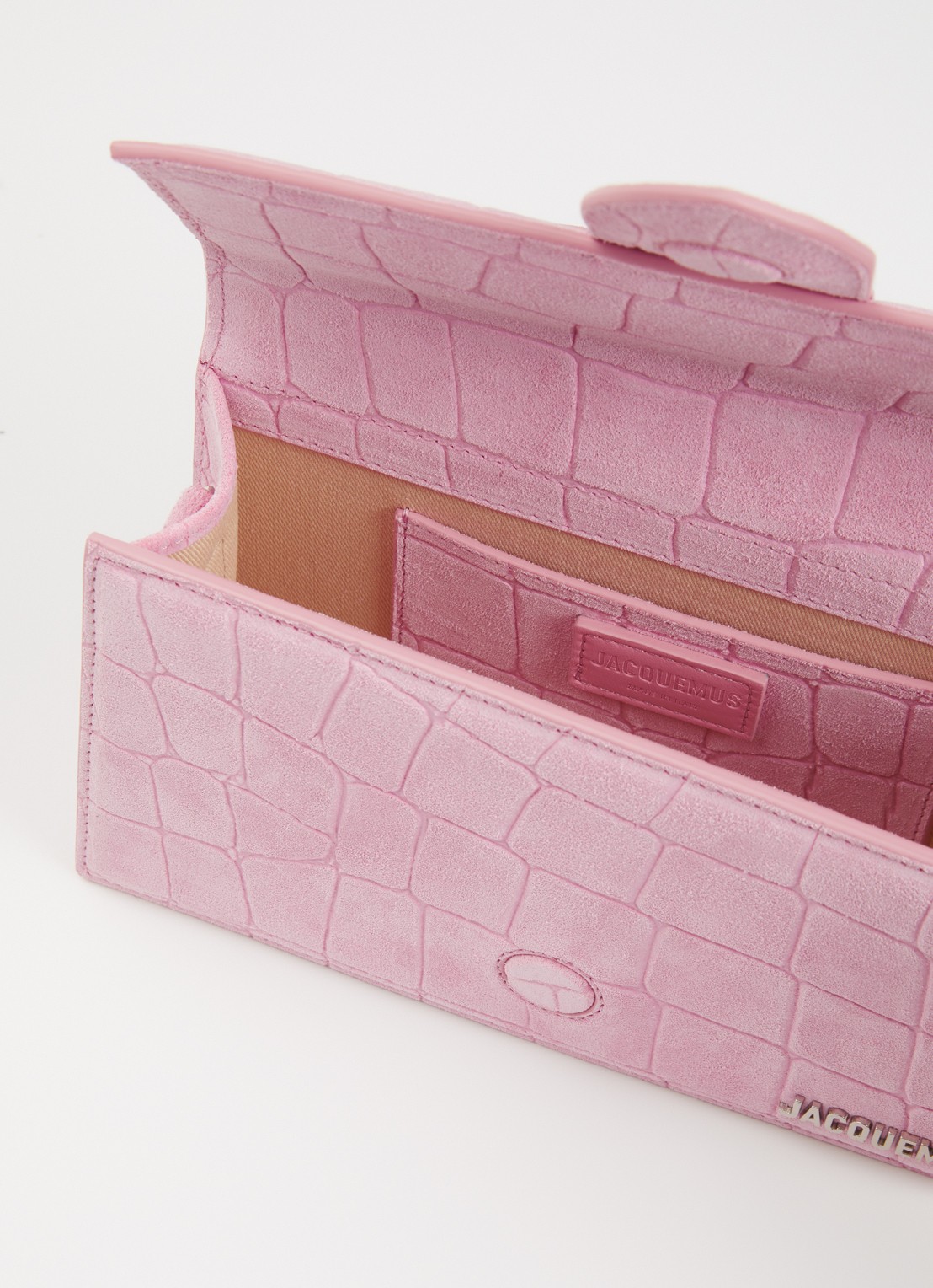 Jacquemus Le Grand Bambino handtas van kalfssuède met crocostructuur en afneembare schouderriem - detail 2 roze