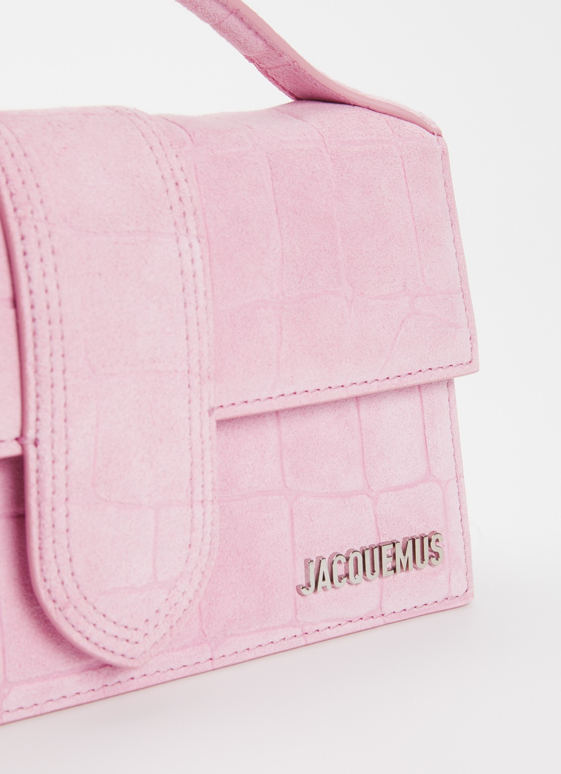 Jacquemus Le Grand Bambino handtas van kalfssuède met crocostructuur en afneembare schouderriem - detail 4 roze