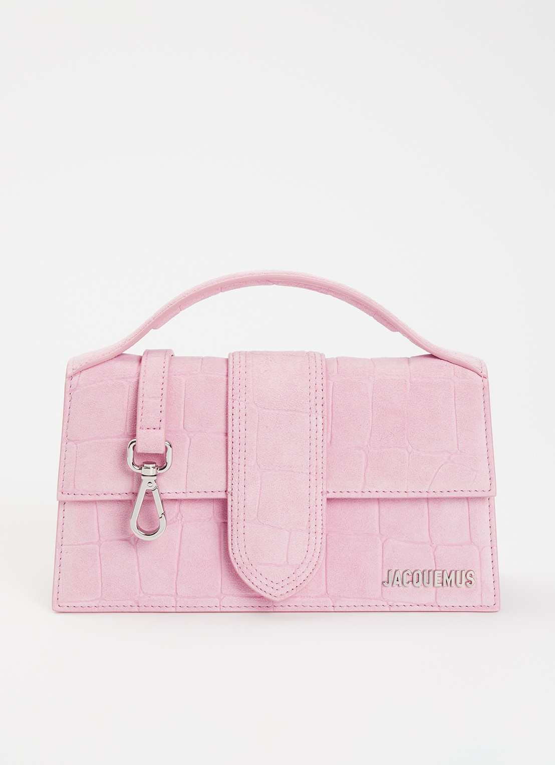 Jacquemus Le Grand Bambino handtas van kalfssuède met crocostructuur en afneembare schouderriem - voorkant 6 roze