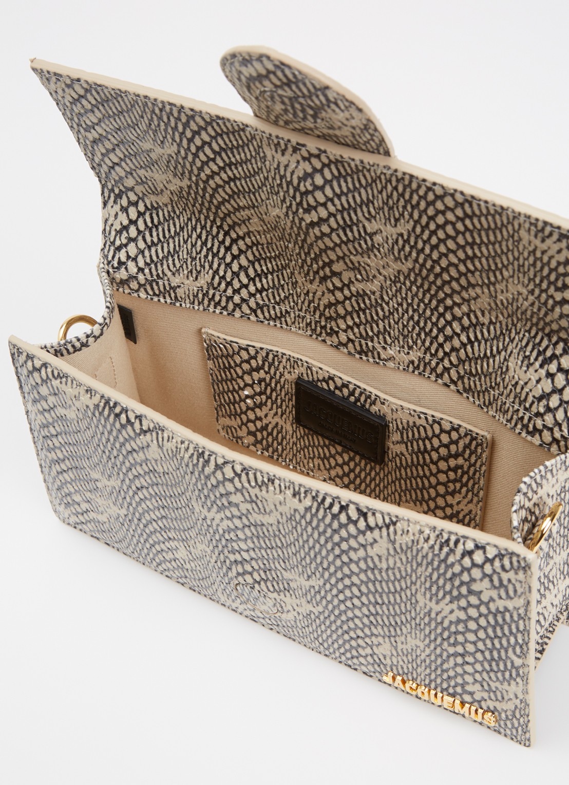 Jacquemus Le Grand Bambino handtas van leer met afneembare schouderriem en slangenstructuur - detail 5 beige