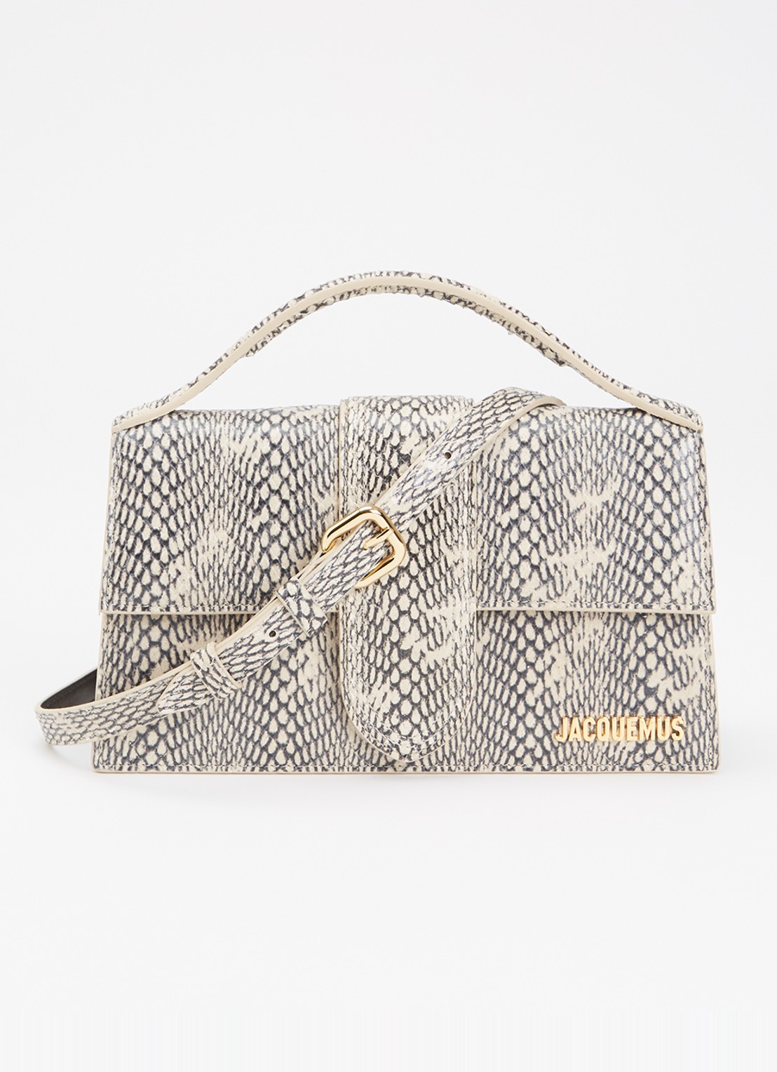Jacquemus Le Grand Bambino handtas van leer met afneembare schouderriem en slangenstructuur - voorkant beige