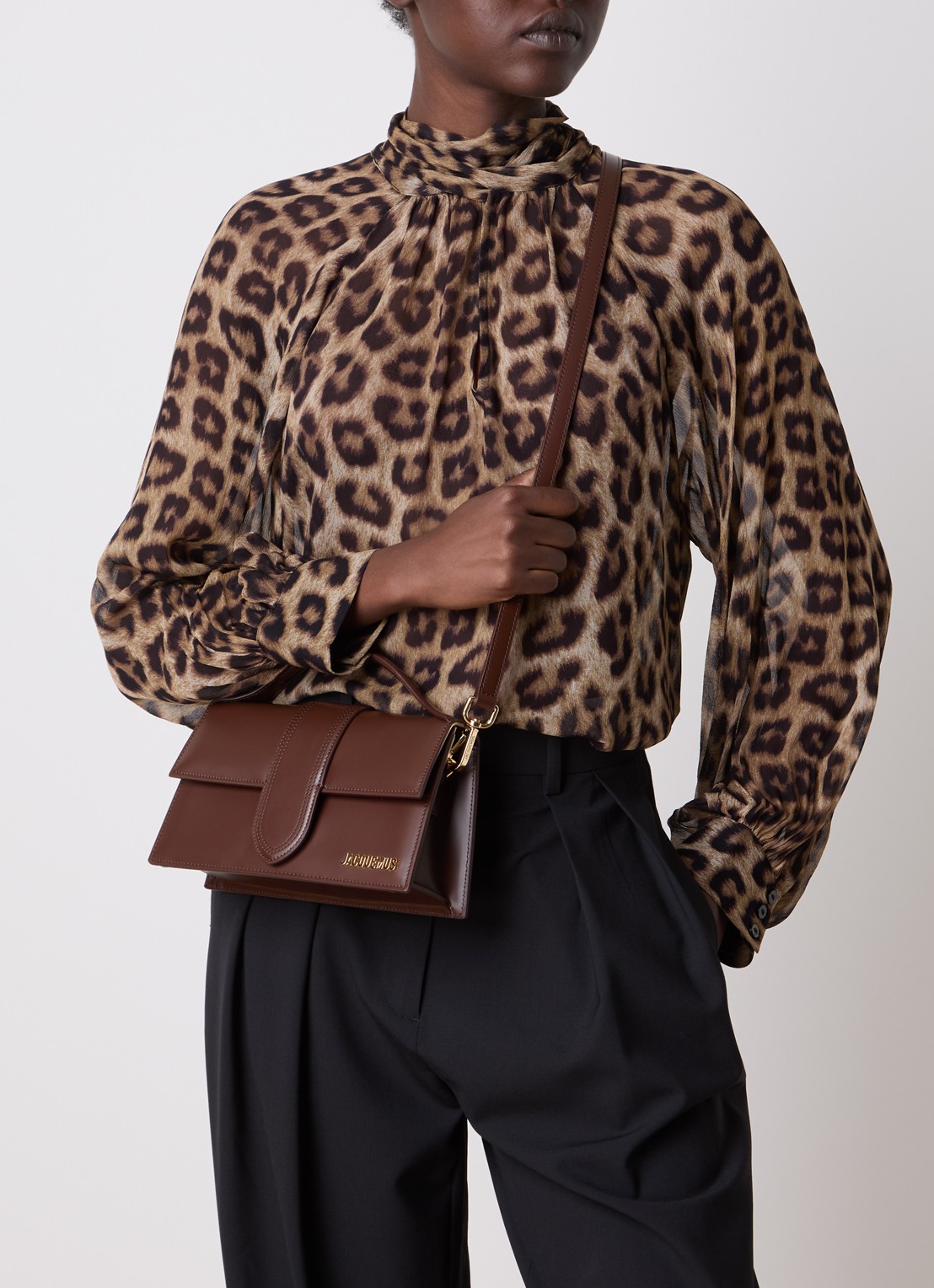 Jacquemus Le Grand Bambino handtas van leer met afneembare schouderriem - voorkant 6 bruin