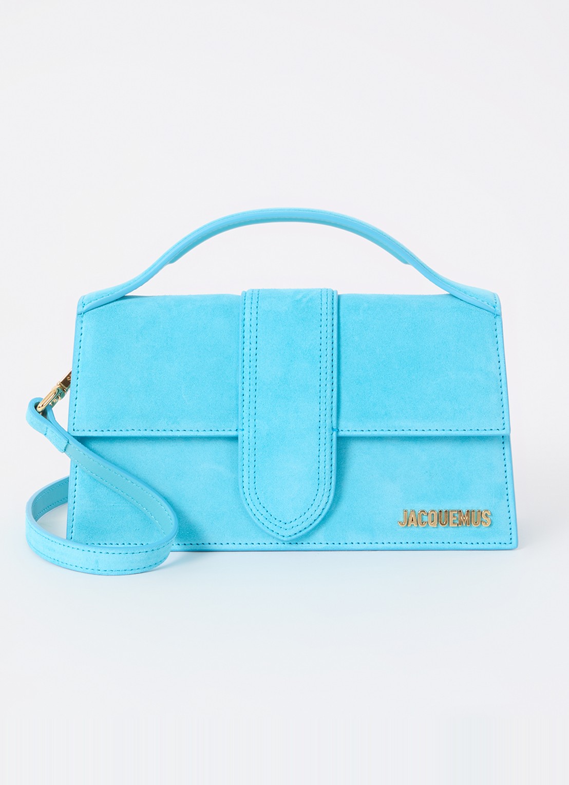 Jacquemus Le Grand Bambino handtas van leer met afneembare schouderriem - voorkant 5 aquablauw