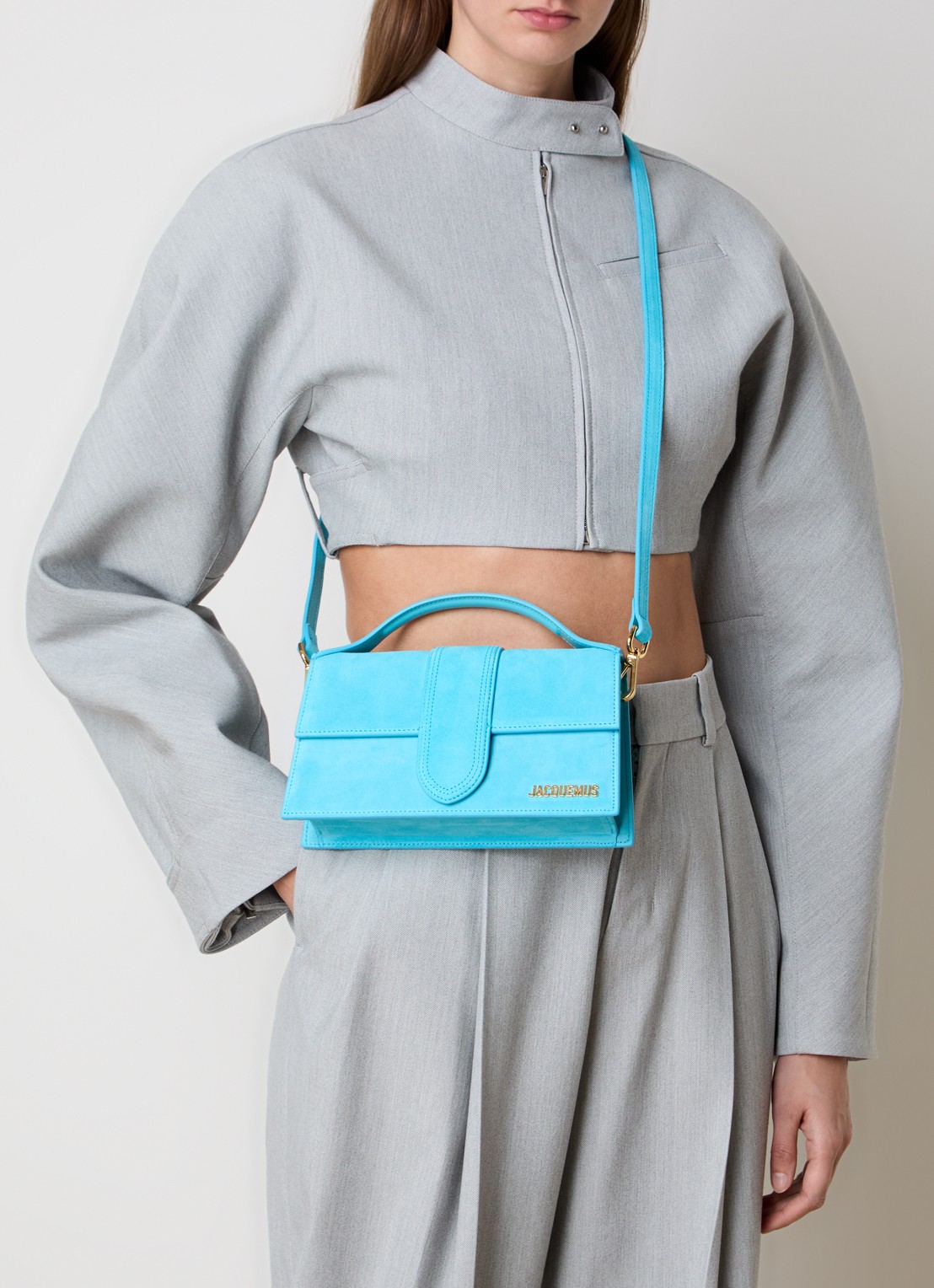 Jacquemus Le Grand Bambino handtas van leer met afneembare schouderriem - voorkant 6 aquablauw
