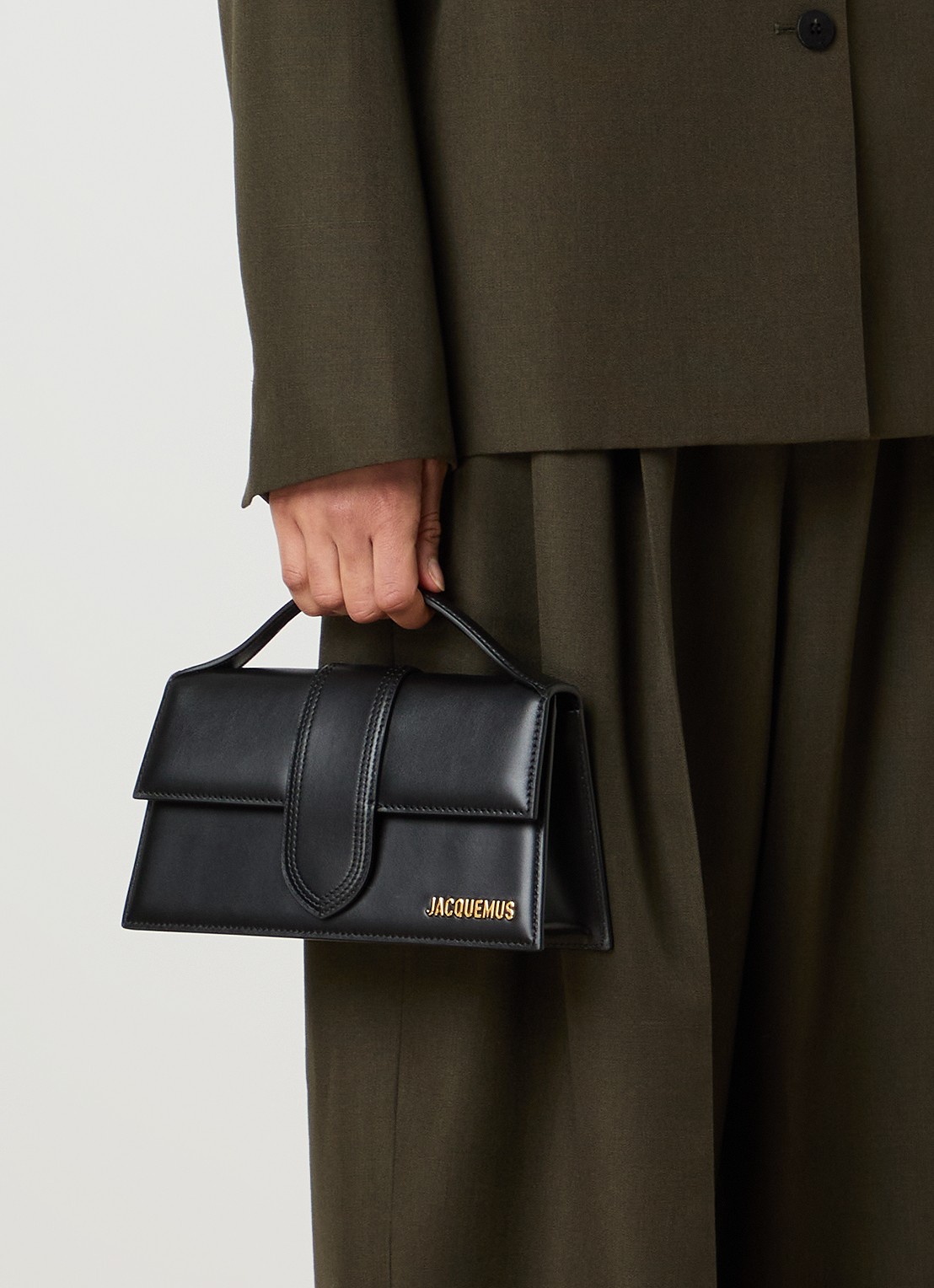 Jacquemus Le Grand Bambino handtas van leer met afneembare schouderriem - voorkant 3 zwart