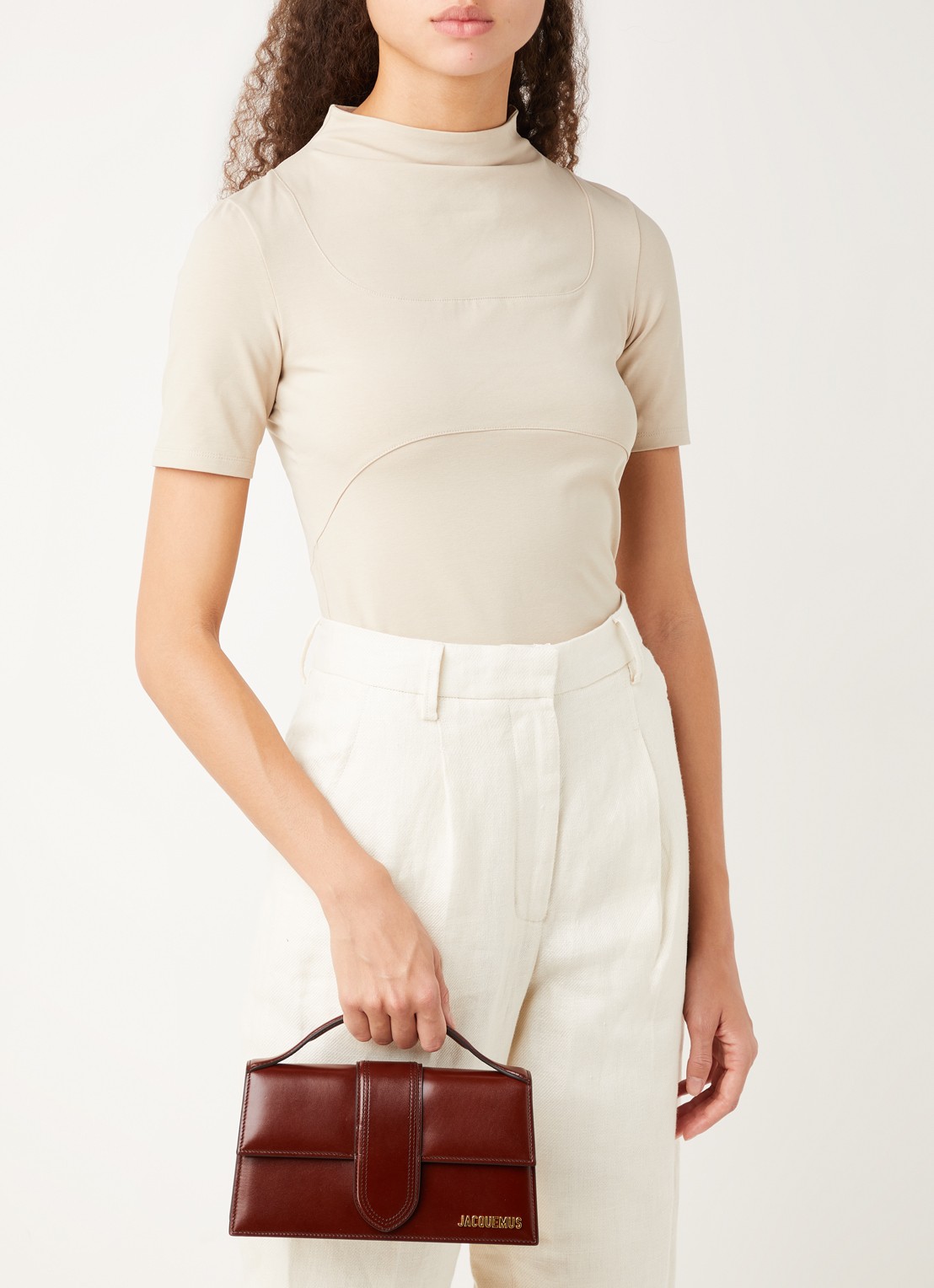 Jacquemus Le Grand Bambino handtas van leer - voorkant 5 kastanjebruin
