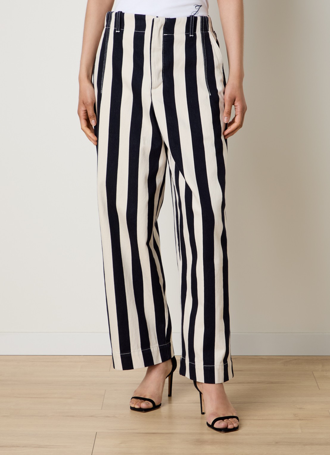 Jacquemus Le Parasol high waist loose fit jeans met streepprint - detail 2 gebroken wit