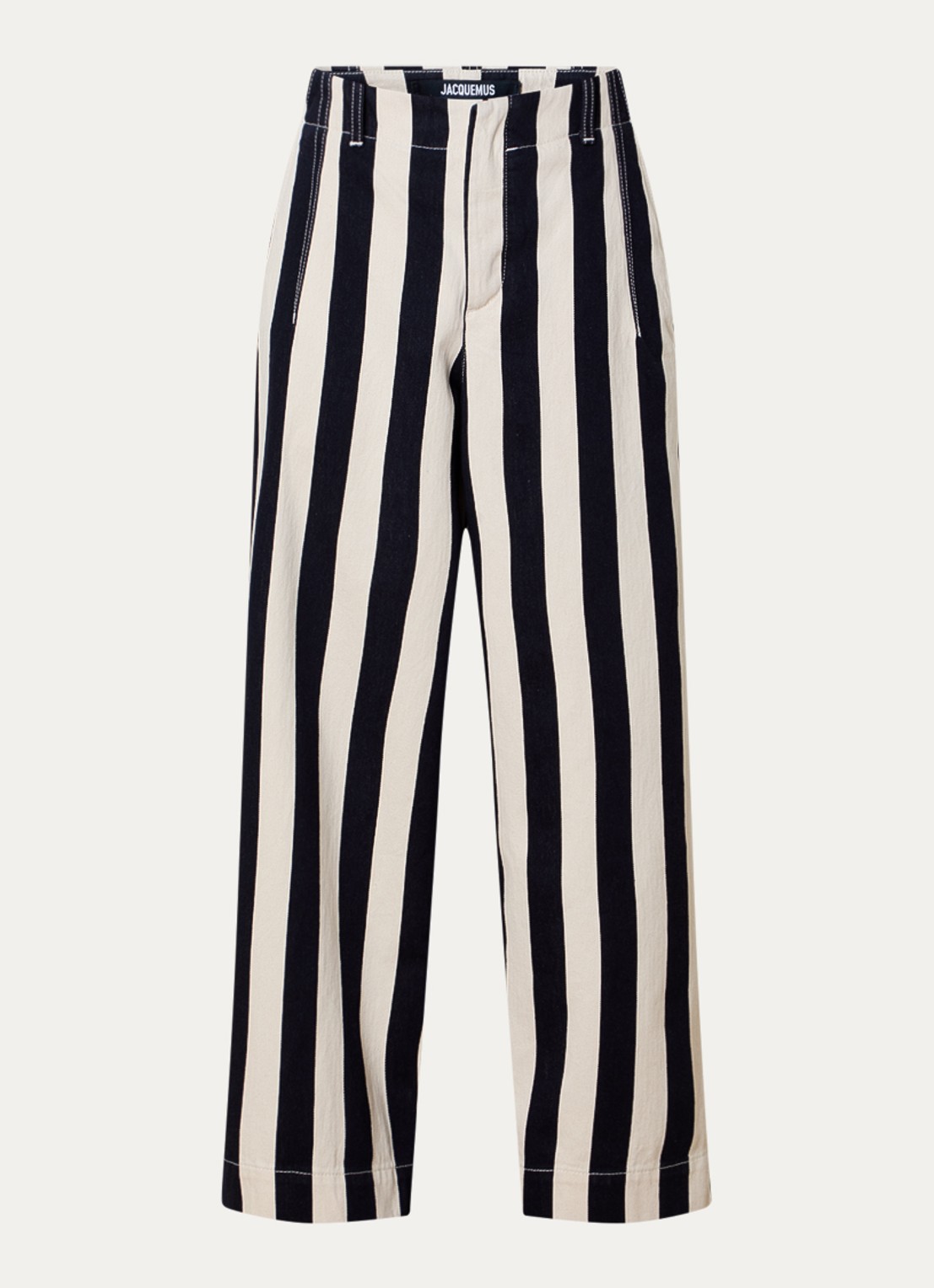 Jacquemus Le Parasol high waist loose fit jeans met streepprint - voorkant 4 gebroken wit