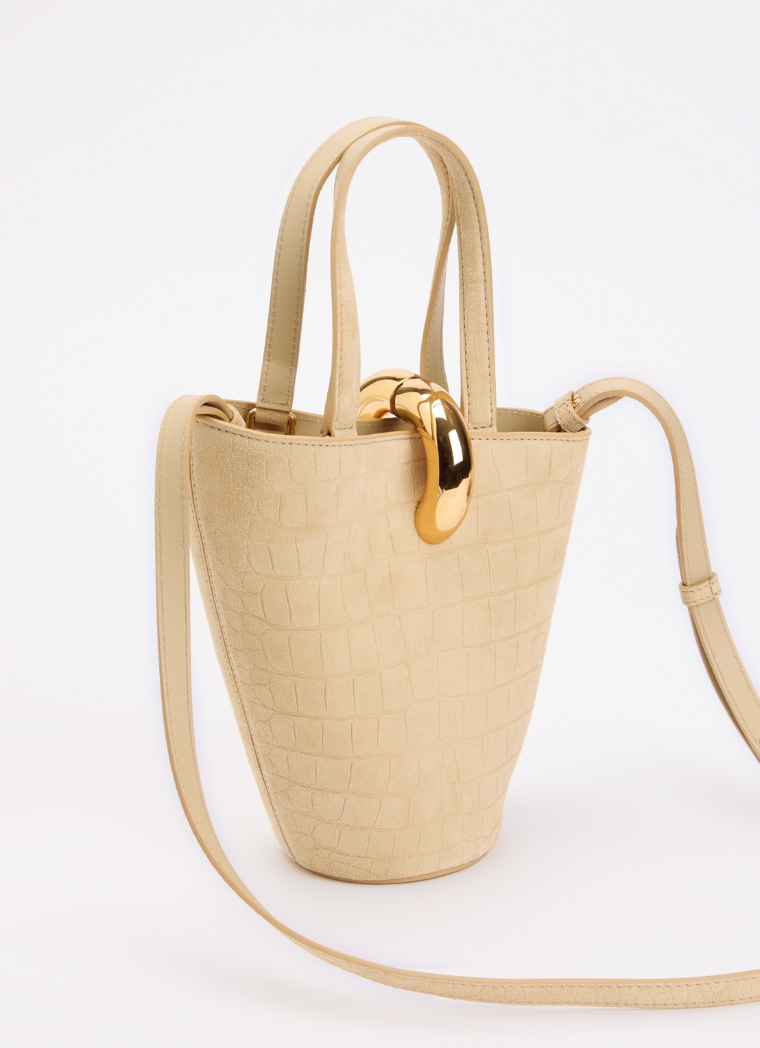 Jacquemus Le Petit Bambola handtas van kalfssuède met afneembare schouderriem - achterkant beige