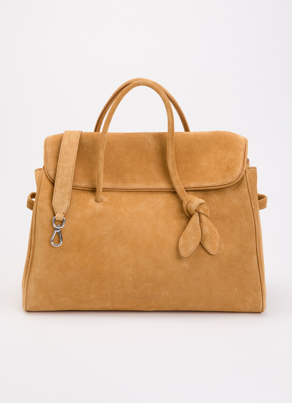 Jacquemus Le turismo shopper van kalfssuède met afneembare schouderriem - voorkant camel