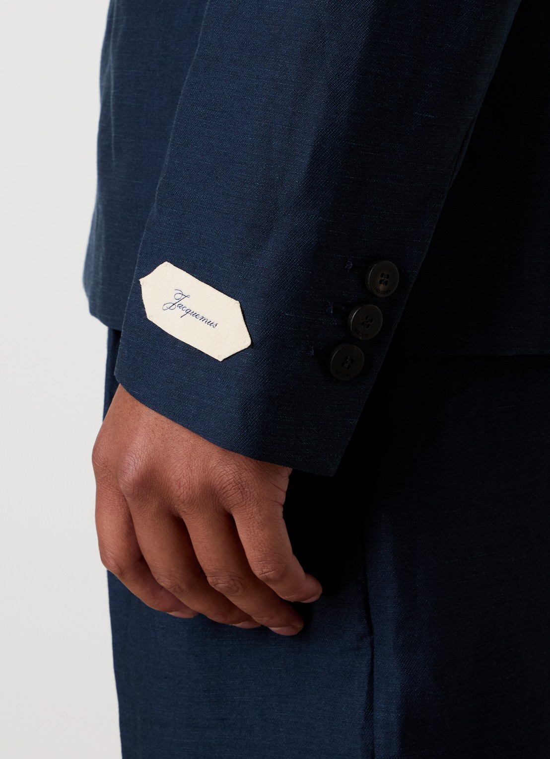 Jacquemus Melo regular fit colbert in linnenblend - detail 4 donkerblauw