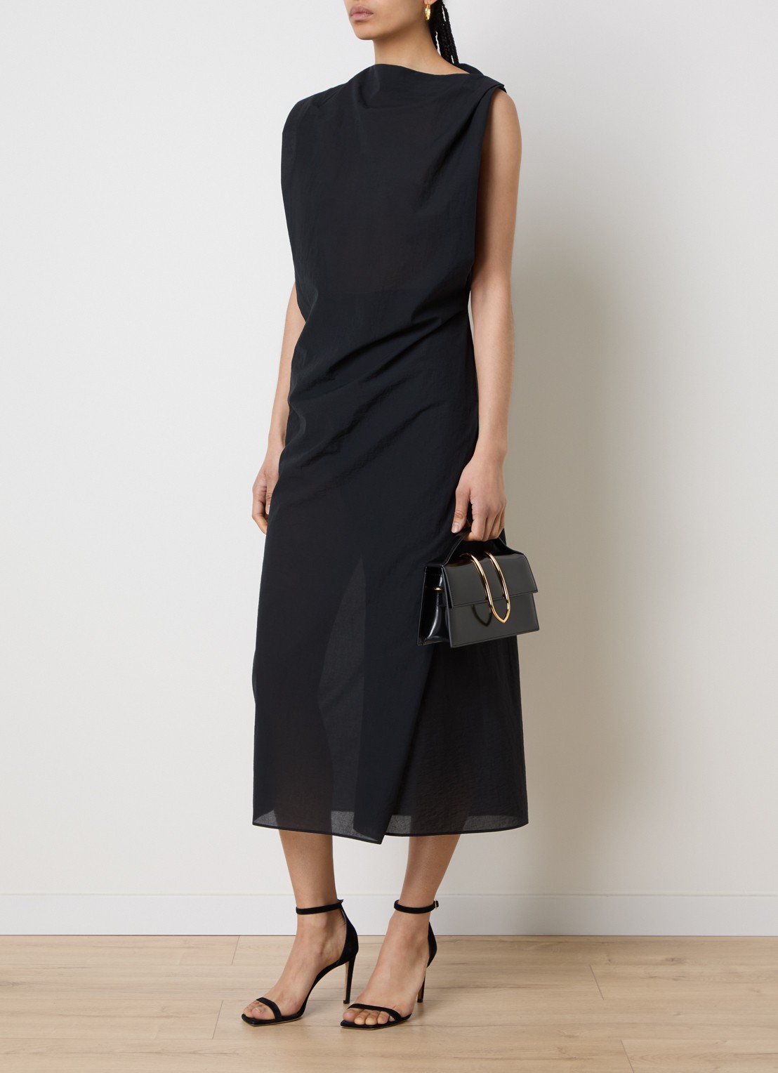 Jacquemus Midi kokerjurk met asymmetrische hals - detail 4 zwart