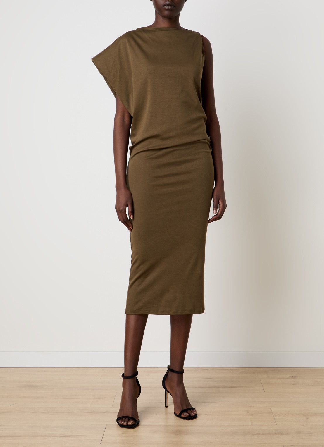 Jacquemus Midi kokerjurk met asymmetrische hals - detail 4 bronsgroen