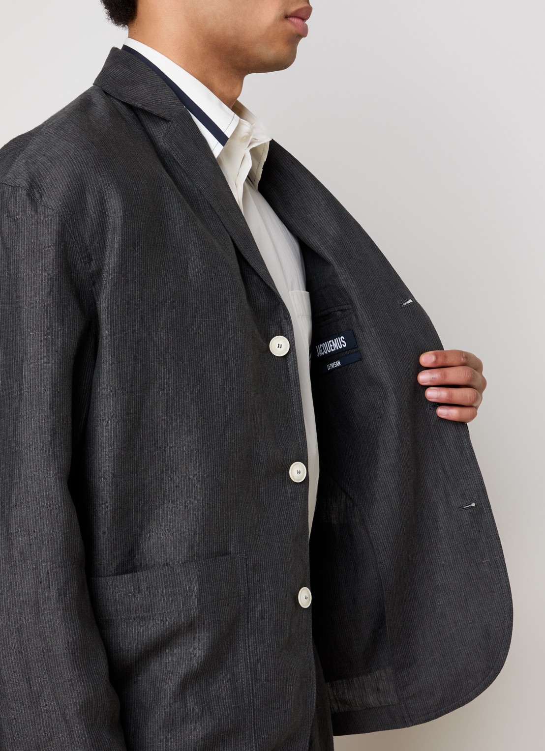 Jacquemus Regular fit colbert met opgestikte zakken - detail 4 donkergrijs