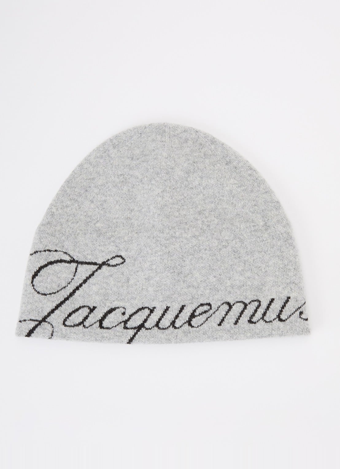 Jacquemus Ribgebreide muts in kasjmierblend met logo - voorkant grijsmele