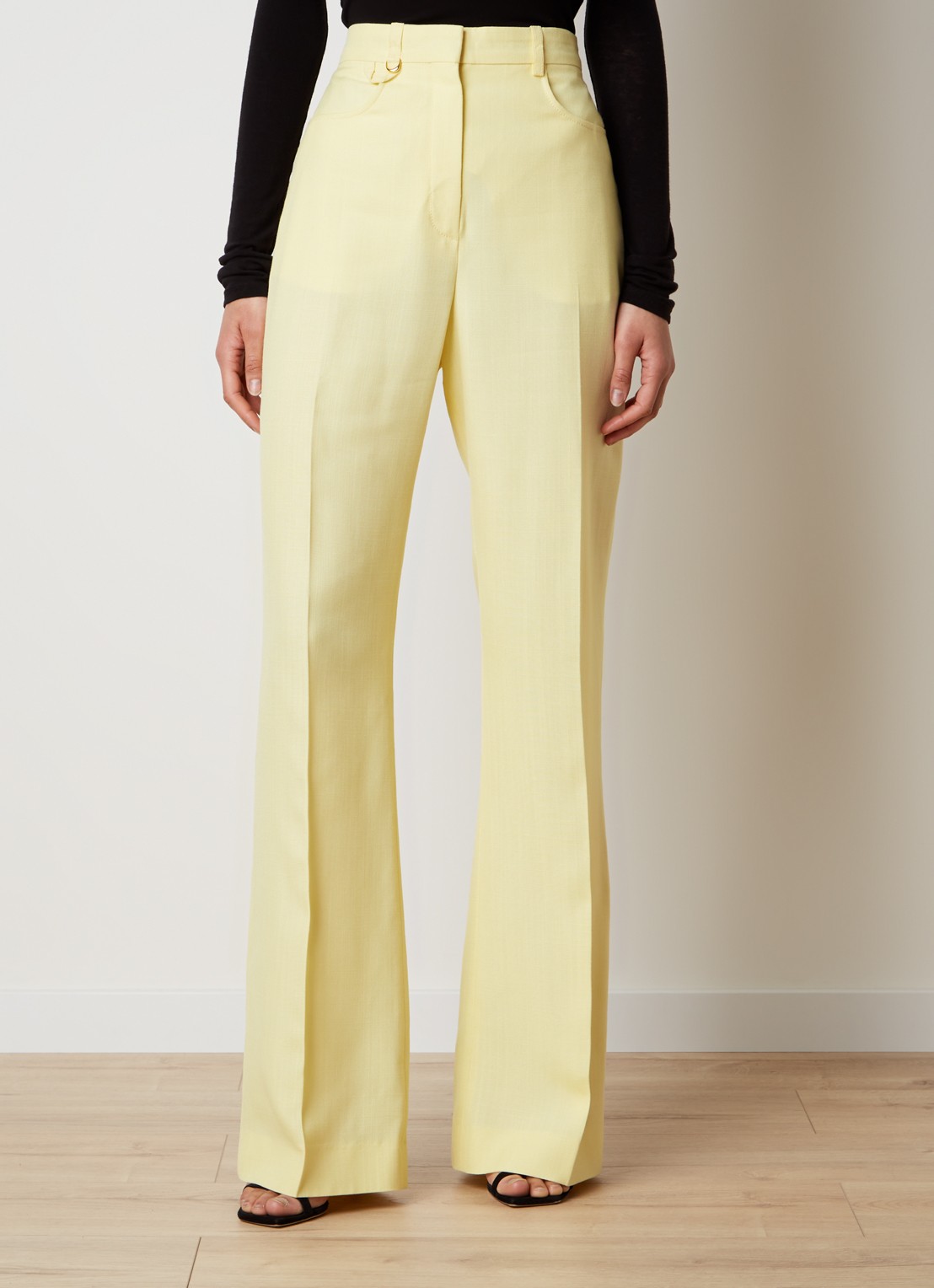 Jacquemus Sauge high waist flared fit pantalon met steekzakken - detail 4 lichtgeel