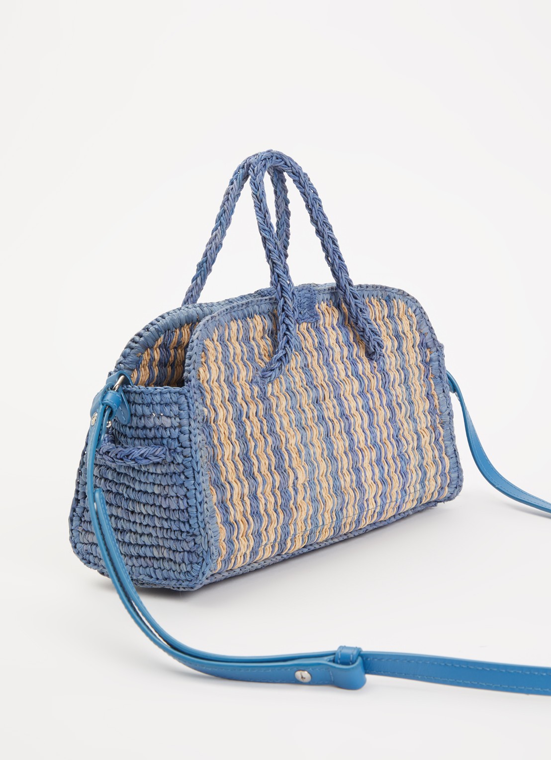 Jacquemus Schoudertas van raffia - achterkant blauw