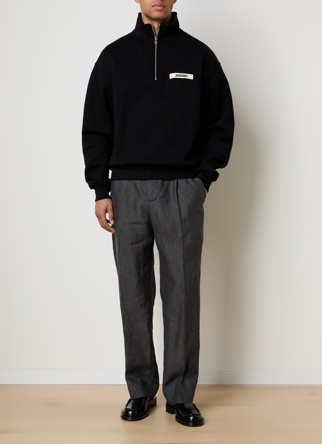 Jacquemus Sweater met logo en halve rits - voorkant 3 zwart