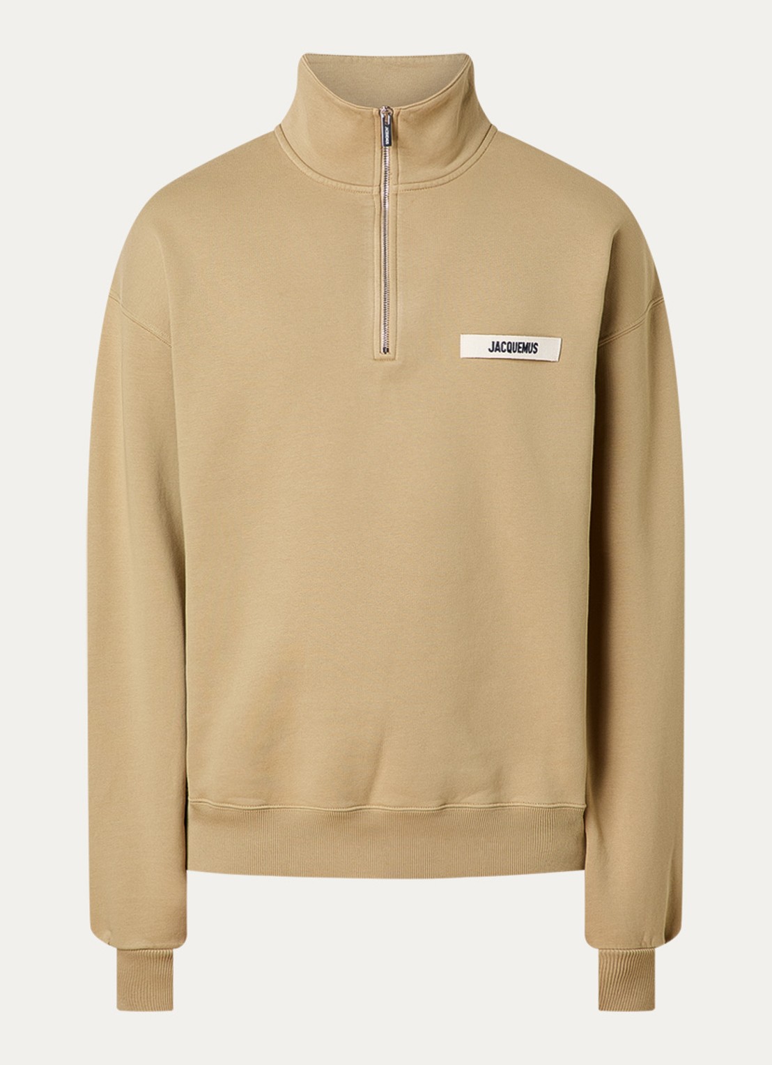 Jacquemus Sweater met logo en halve rits - voorkant 2 donkerbeige