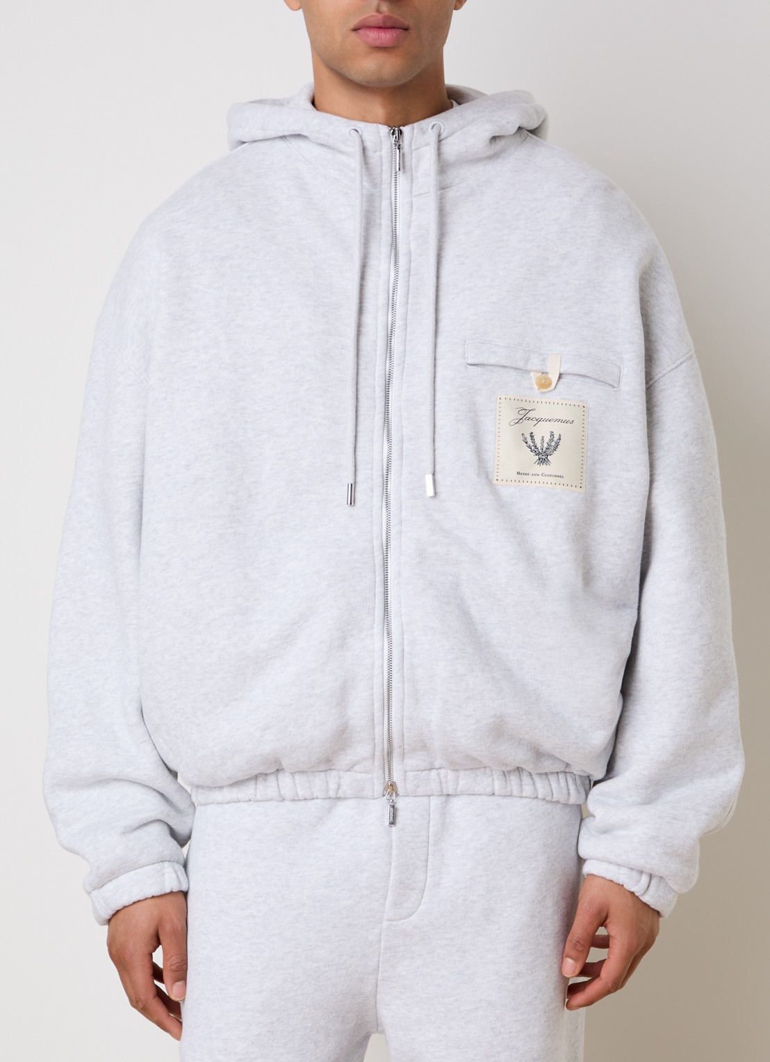 Jacquemus Sweatvest met capuchon en logoborduring - detail 2 grijsmele
