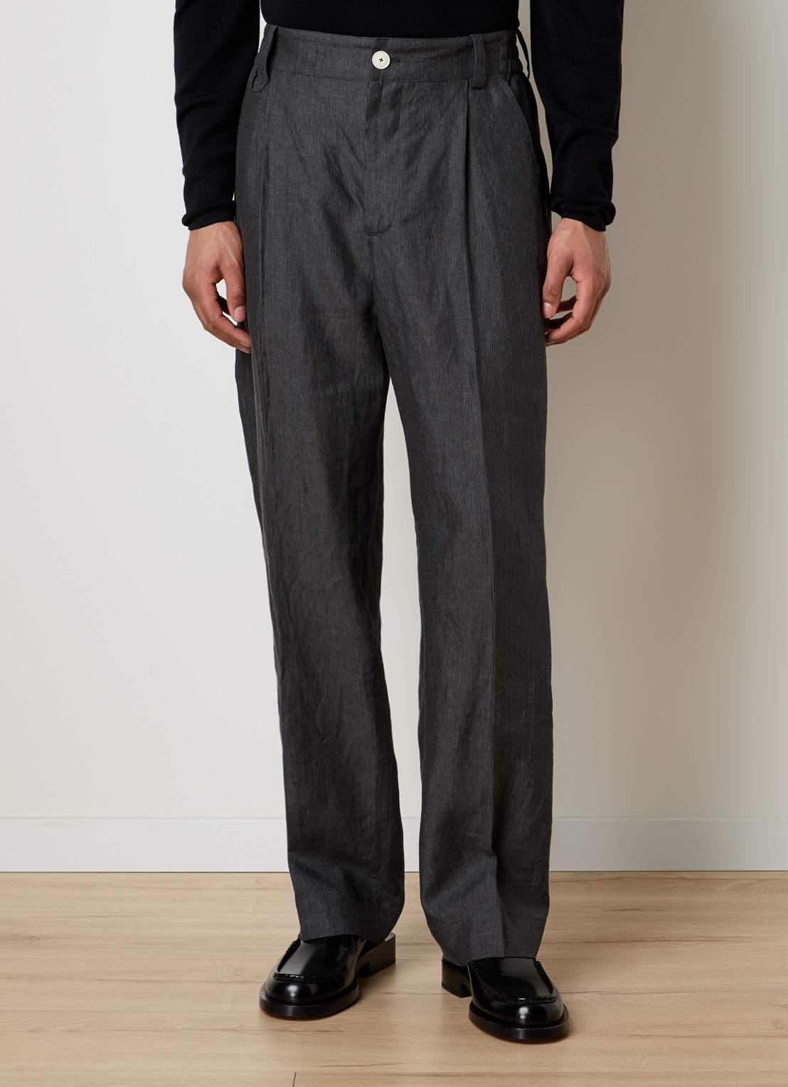 Jacquemus Tapered fit pantalon van linnen met streepprint - detail 4 donkergrijs