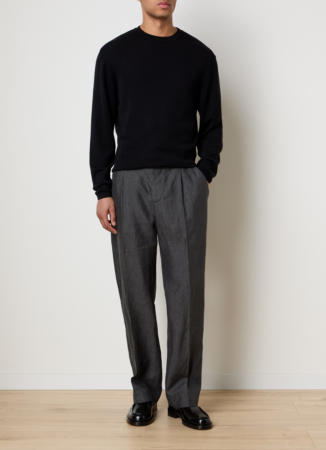 Jacquemus Tapered fit pantalon van linnen met streepprint - voorkant 3 donkergrijs