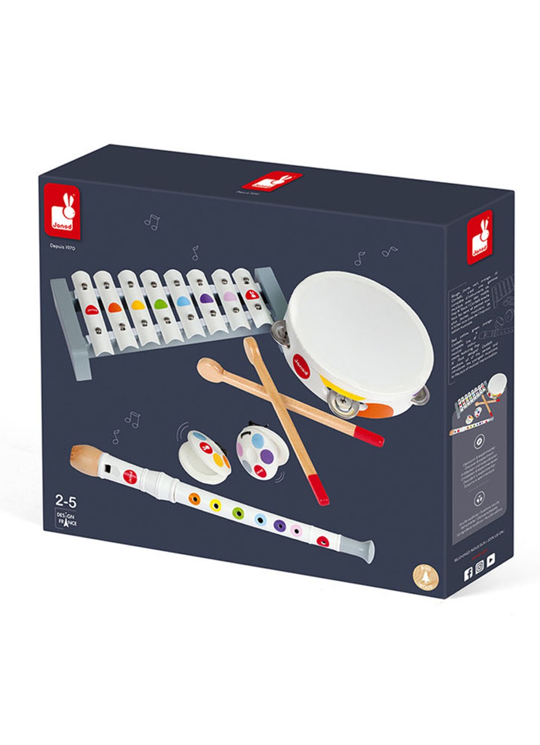 Janod Confetti muziekinstrumenten set 7-delig - voorkant 3 multicolor