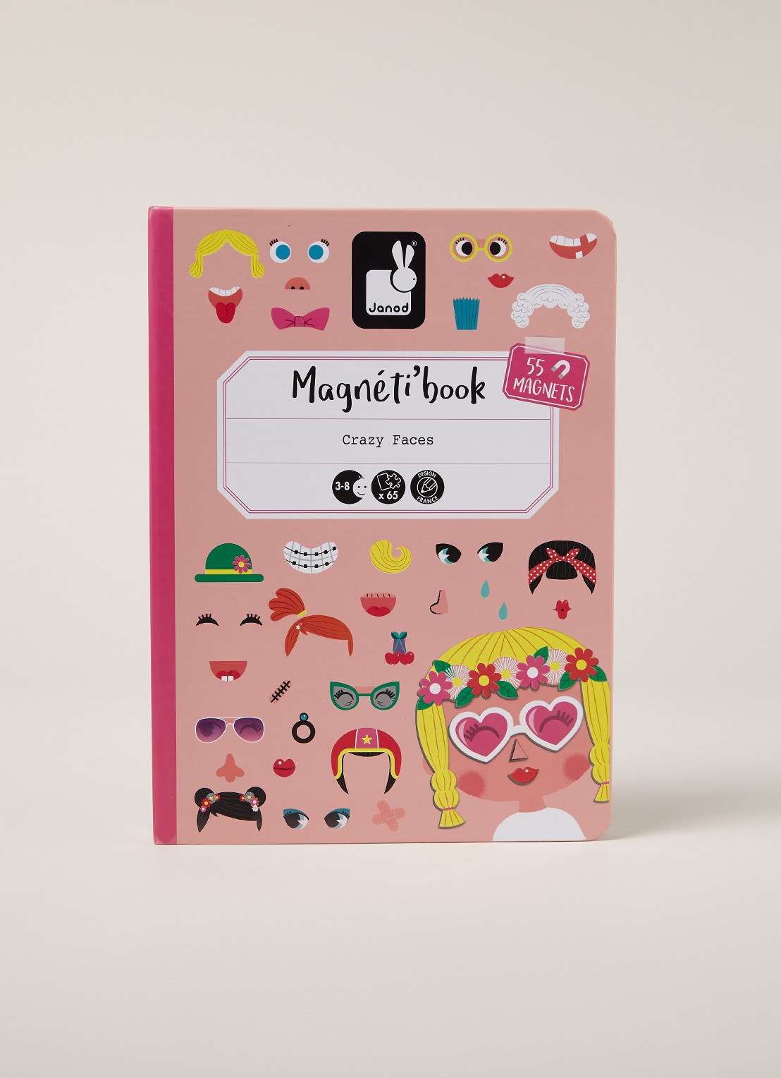 Janod Crazy Faces magneet speelset, 55 stukjes - voorkant 3 multicolor