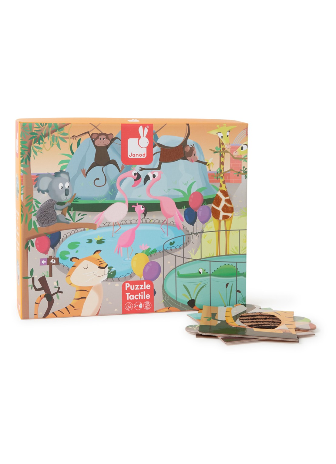 Janod Dierentuin voelpuzzel 20 stukjes - voorkant orange