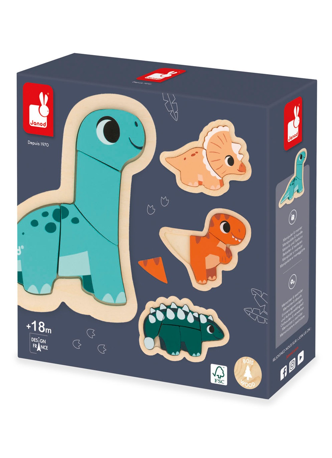 Janod Dino 4 moeilijkheden puzzelset - voorkant 2 multicolor