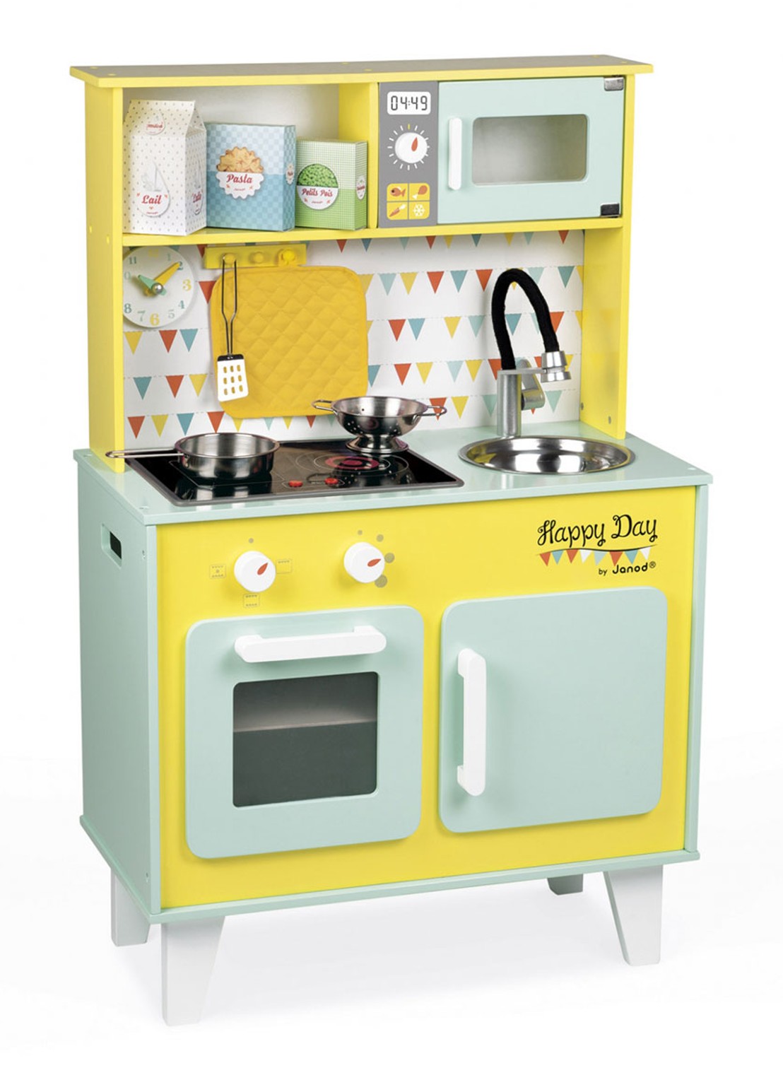 Janod Happy Day houten keukentje - voorkant 4 geel