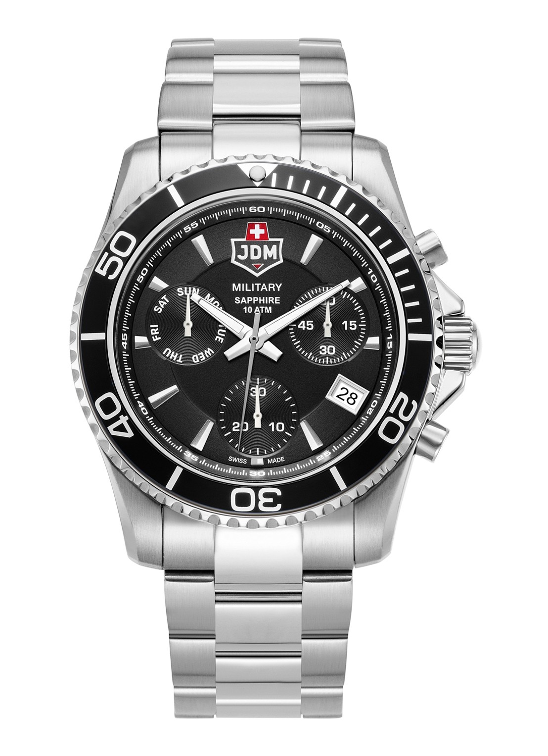 JDM Military Sierra Chrono horloge JDM-WG019-01 - voorkant zilver