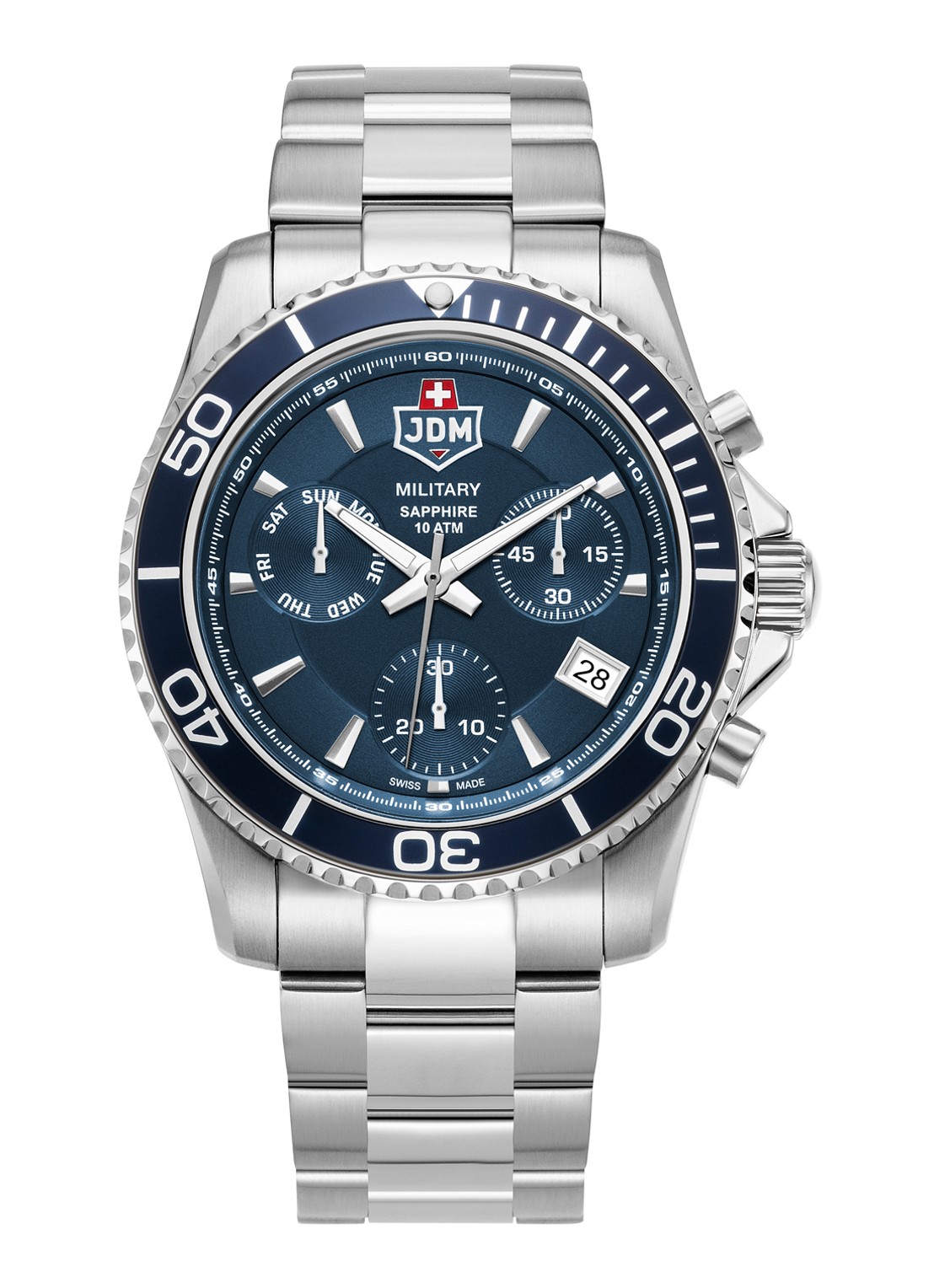 JDM Military Sierra Chrono horloge JDM-WG019-02 - voorkant zilver