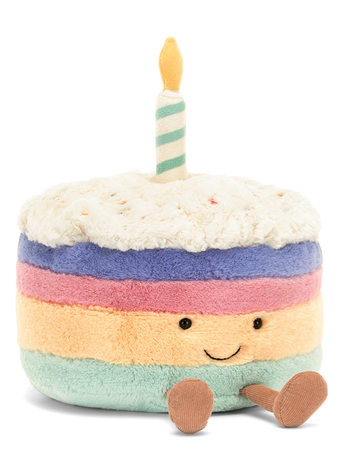 Jellycat Amuseables Rainbow Birthday Cake knuffel 15 cm - voorkant 3 blauw