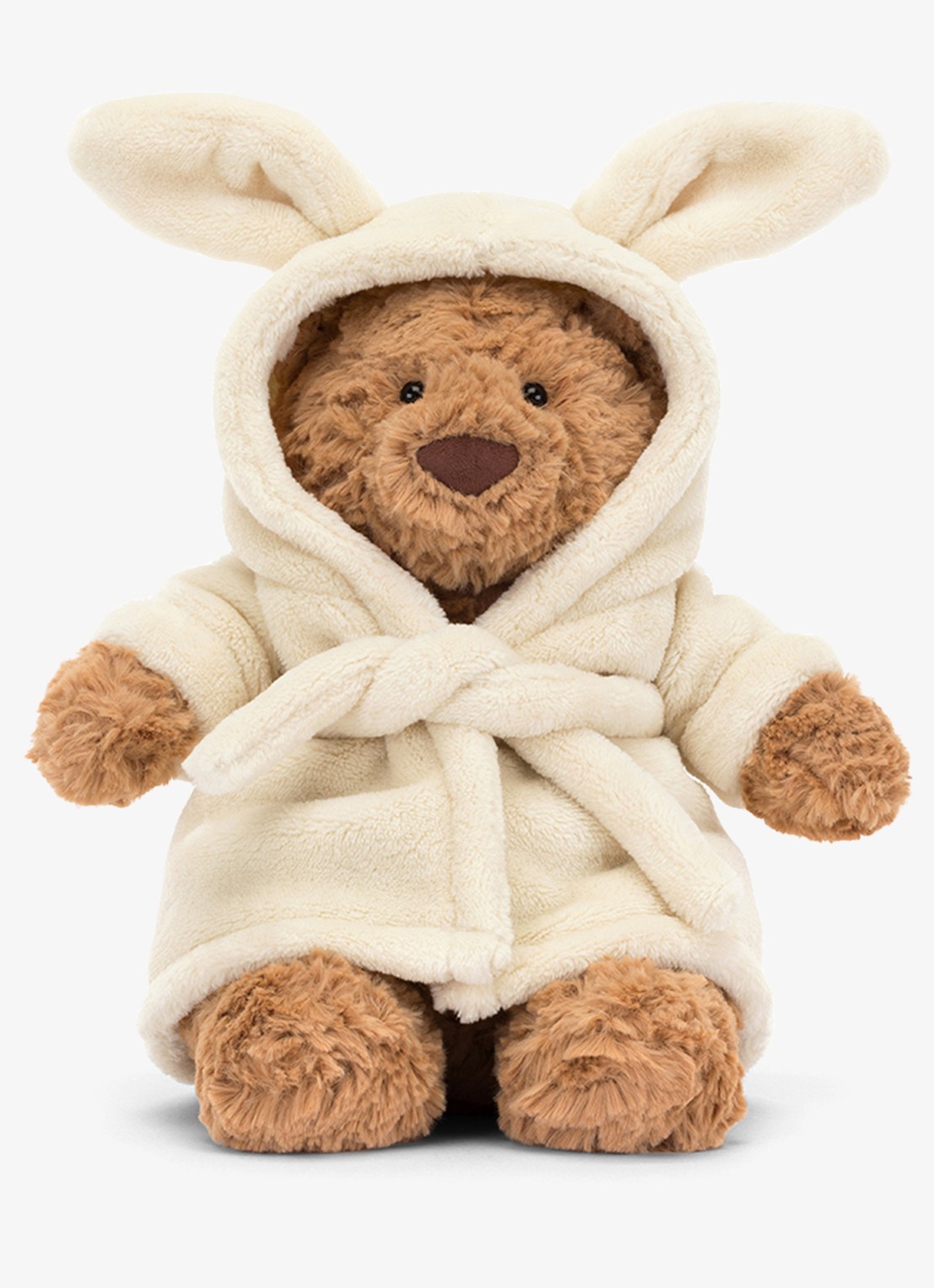 Jellycat Bartholomew Bear Bathrobe Outfit knuffel 26 cm - voorkant 3 donkerbeige