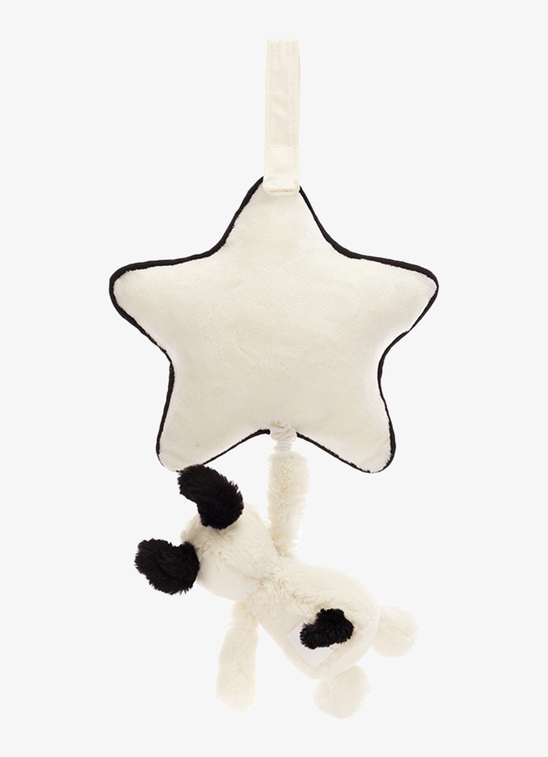 Jellycat Bashful Black & Cream Puppy Musical Pull knuffel 30 cm - achterkant 5 wit