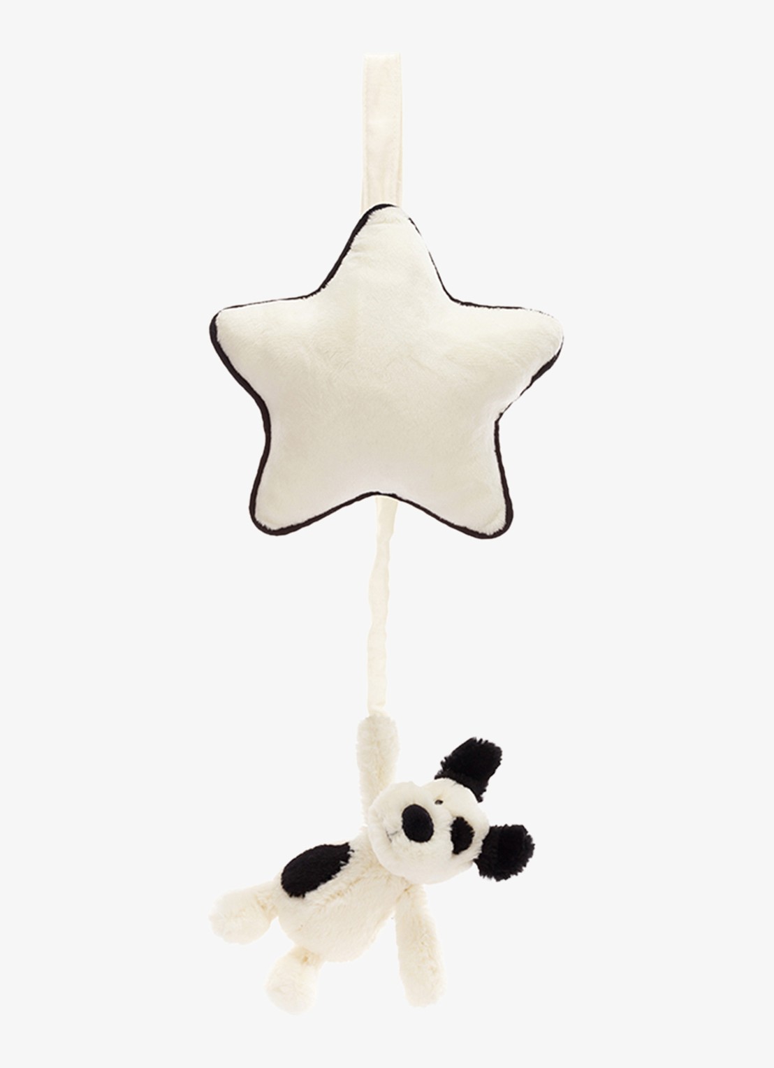 Jellycat Bashful Black & Cream Puppy Musical Pull knuffel 30 cm - voorkant wit