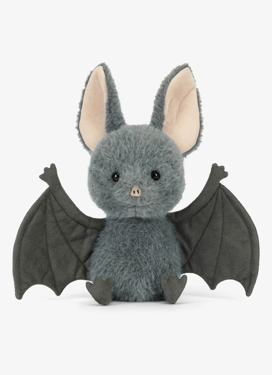 Jellycat Broox Bat knuffel 18 cm - voorkant 2 donkergrijs