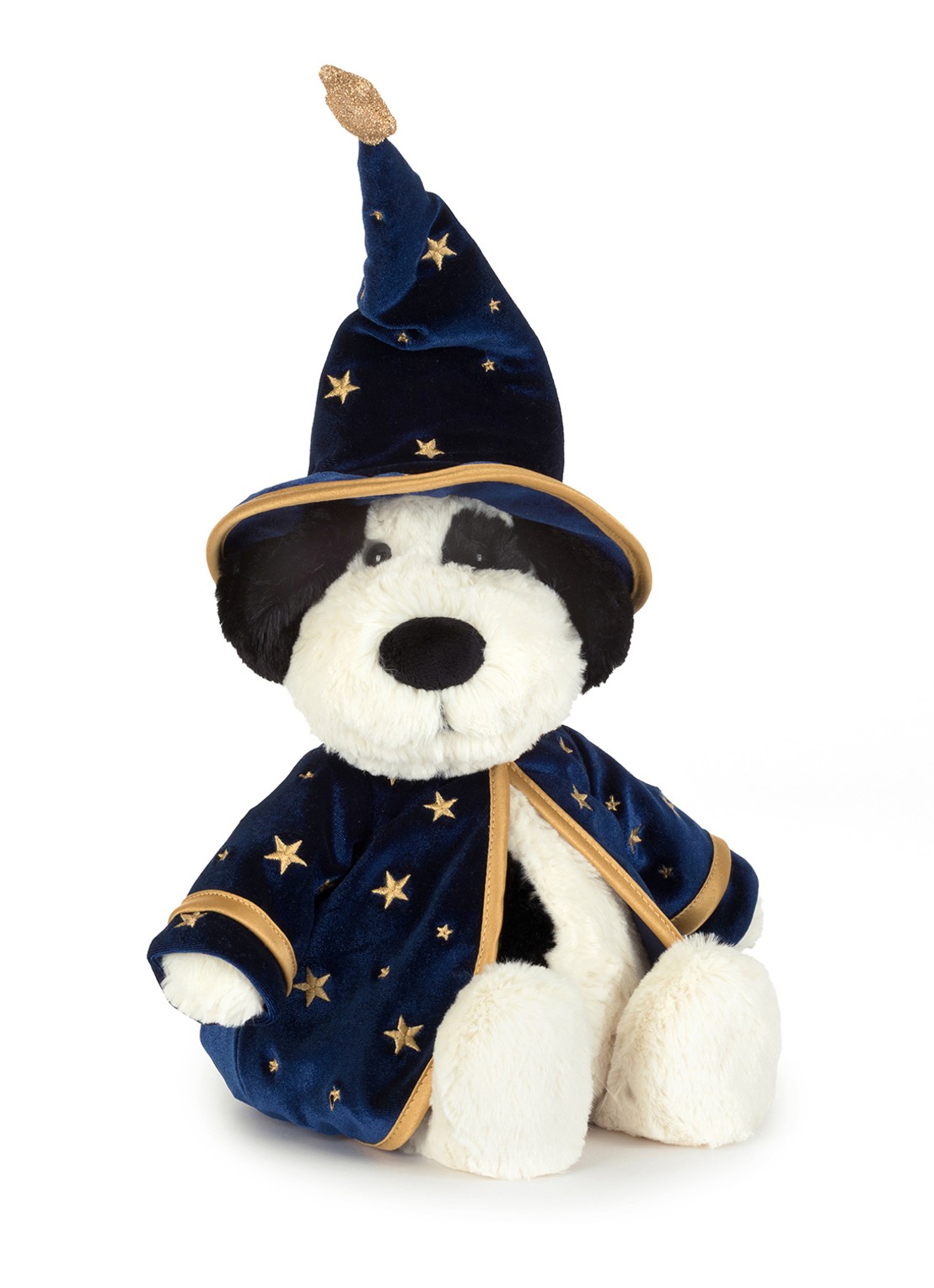 Jellycat Rufferty Puppy Wizard Outfit knuffel 31 cm - voorkant donkerblauw